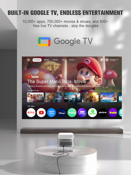 VOPLLS 4K Smart Projector Google TV Outdoor Projector with Dolby Audio