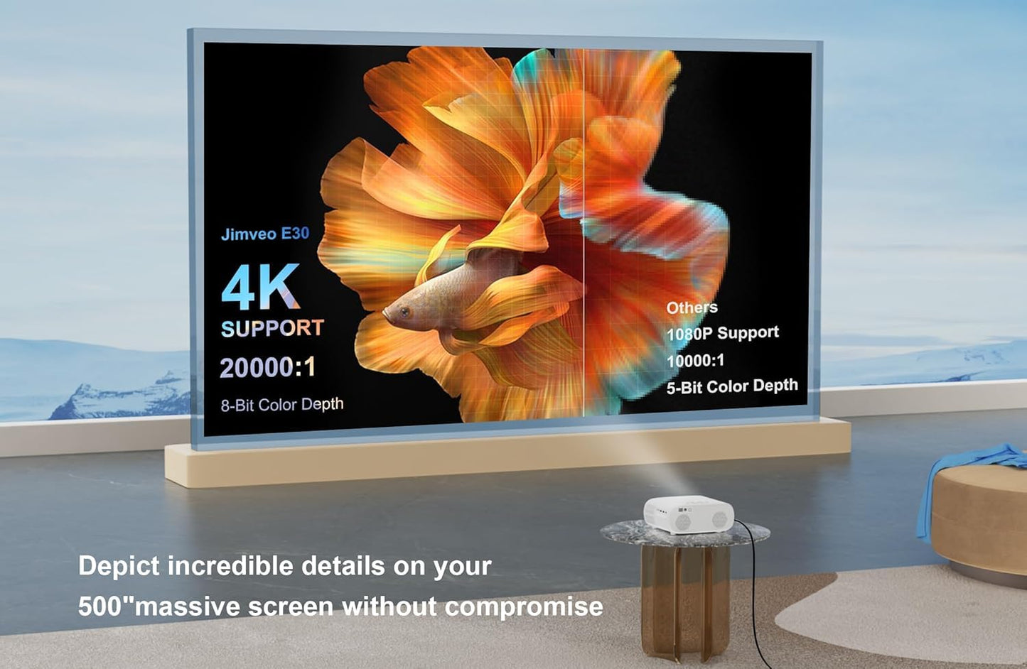 Jimveo Native 1080P Outdoor Projector with AI Auto Focus & WiFi 6
