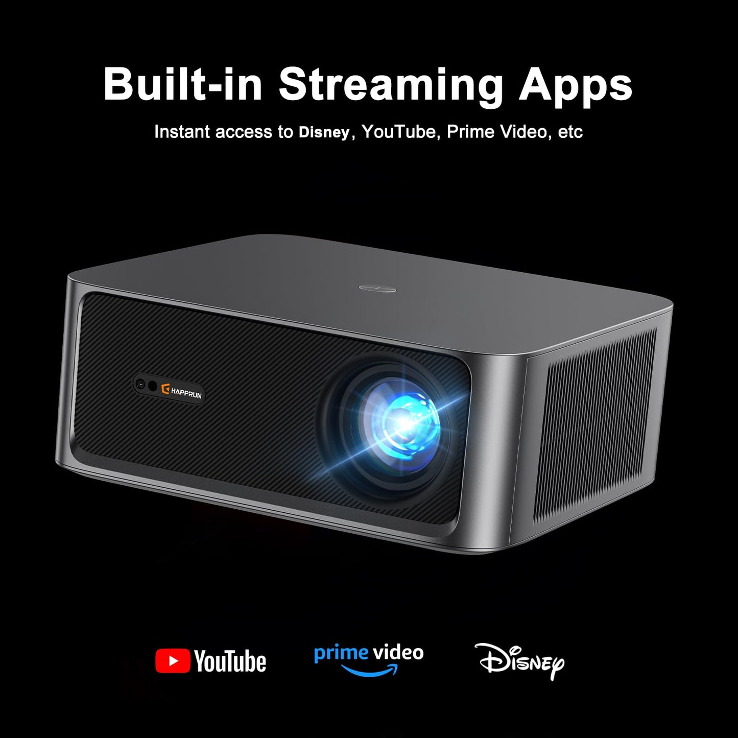 HAPPRUN Outdoor Projector 2500 ANSI Lumens Smart 4K Projector with WiFi 6