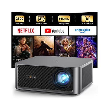 HAPPRUN Outdoor Projector 2500 ANSI Lumens Smart 4K Projector with WiFi 6