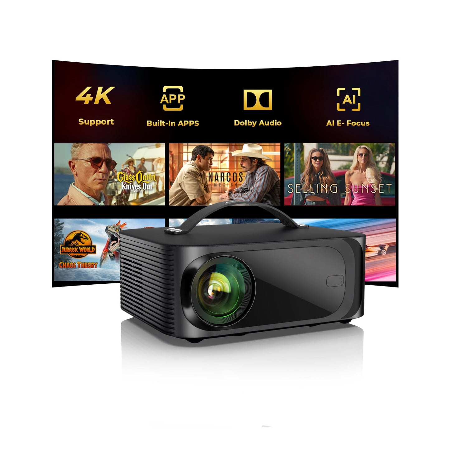 ONOAYO 4K Smart Outdoor Projector with Dolby Audio & Built-In Apps