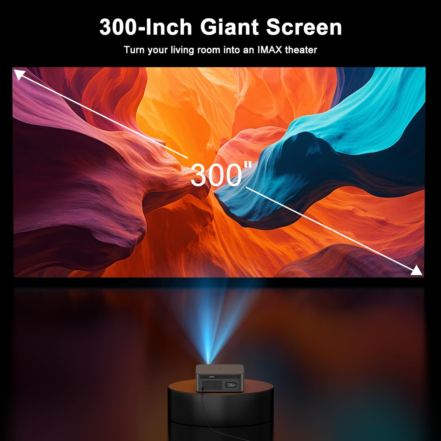 HAPPRUN Outdoor Projector 2500 ANSI Lumens Smart 4K Projector with WiFi 6