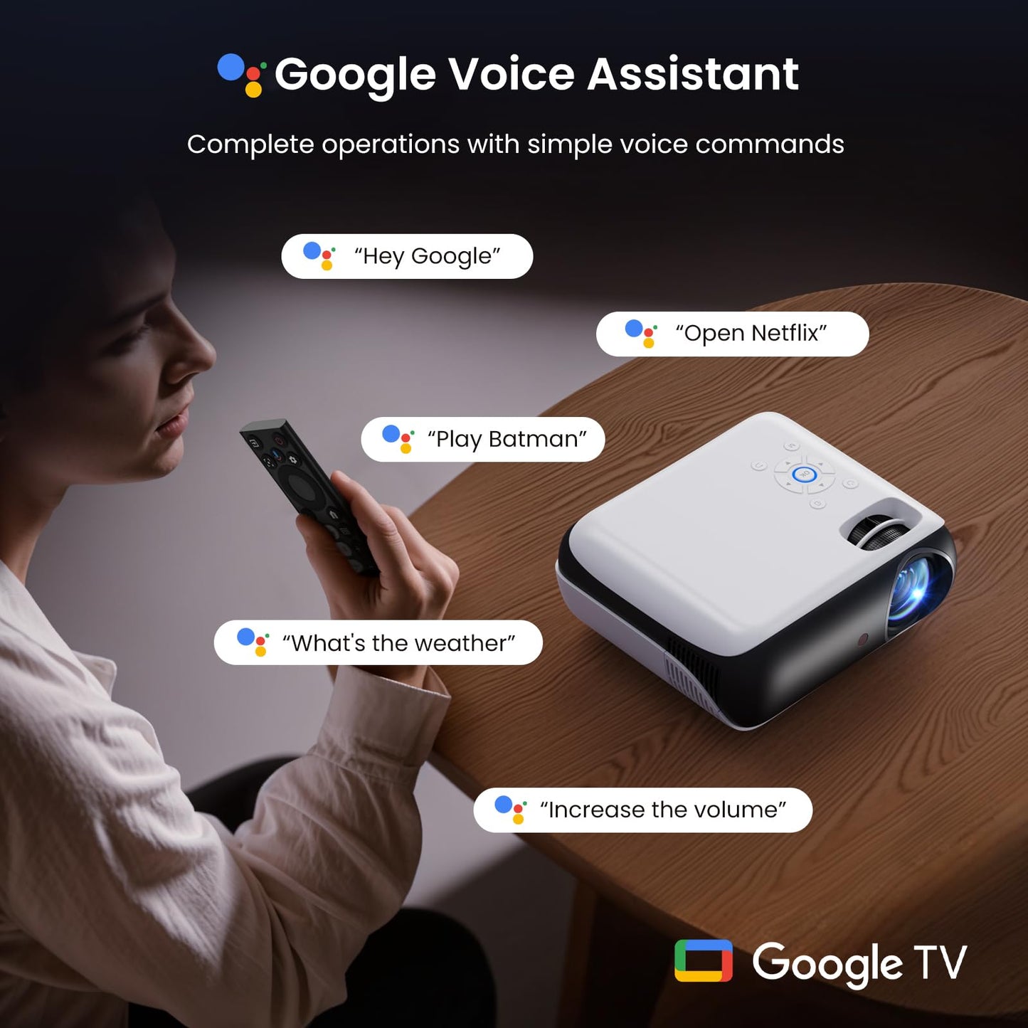HAPPRUN Native 1080P Projector Bluetooth Home Theater Projector with Google TV