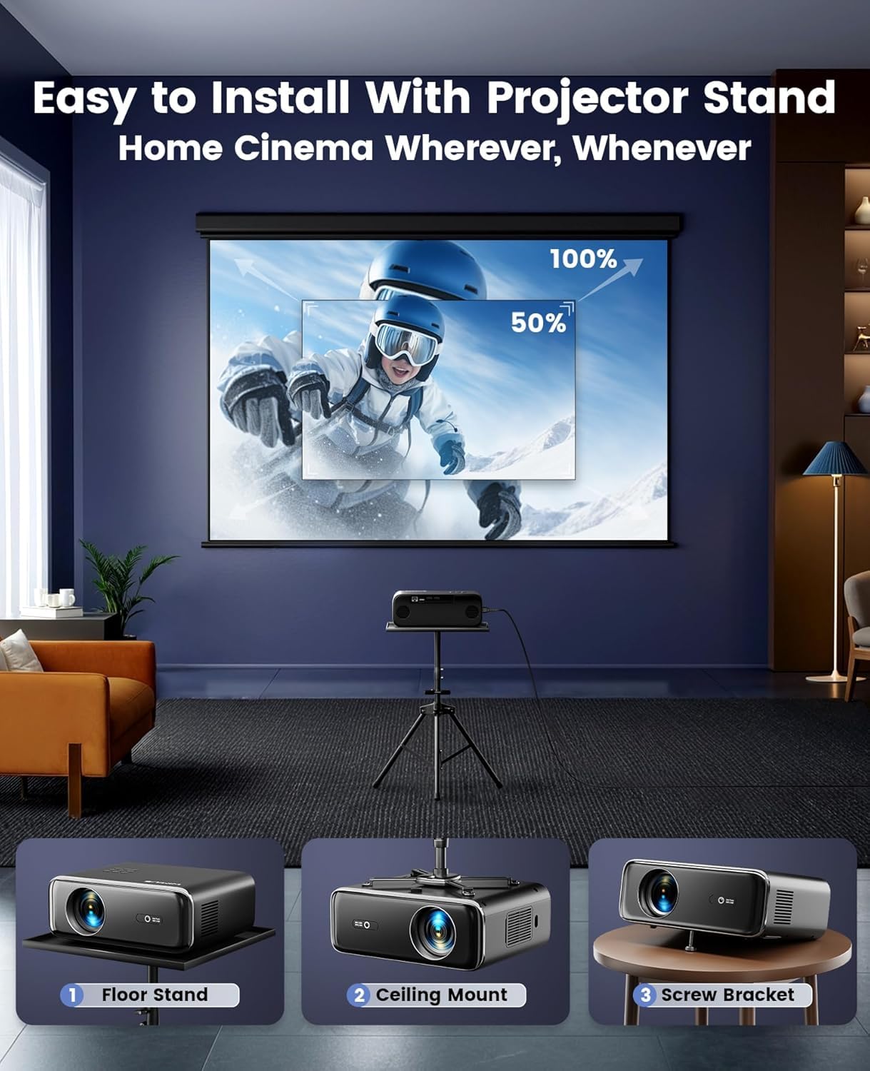Smart Outdoor Projector with Built-In Apps WiFi Bluetooth & Auto Focus