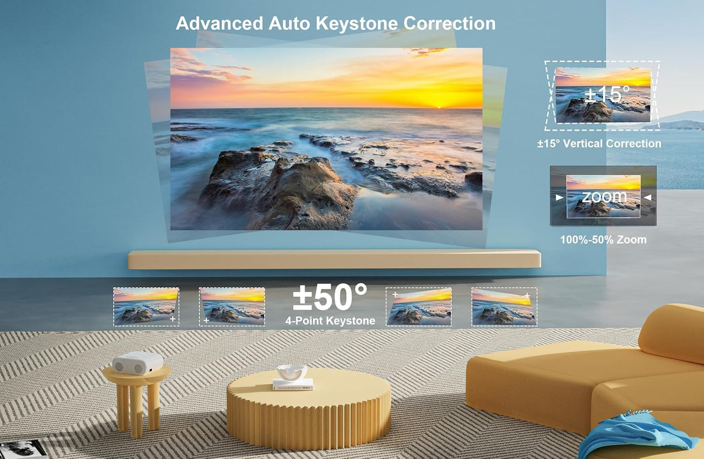 Jimveo Native 1080P Outdoor Projector with AI Auto Focus & WiFi 6