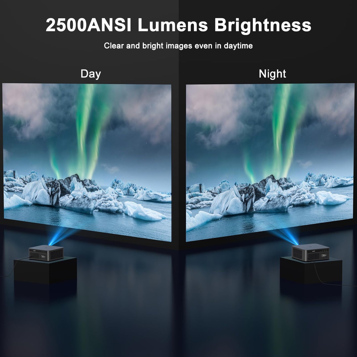 HAPPRUN Outdoor Projector 2500 ANSI Lumens Smart 4K Projector with WiFi 6