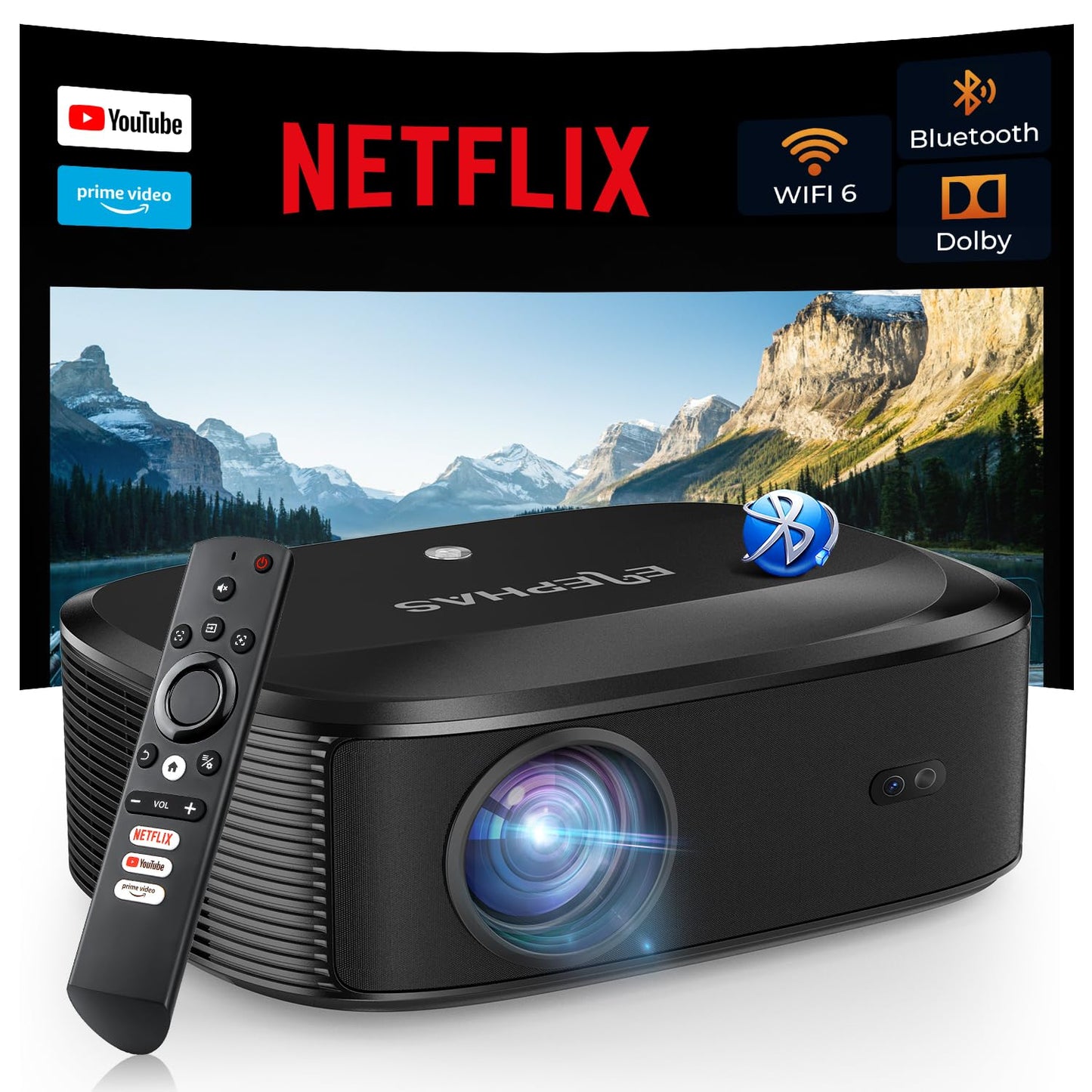 ELEPHAS 4K Projector 3000 ANSI Outdoor Smart Projector with WiFi & Bluetooth