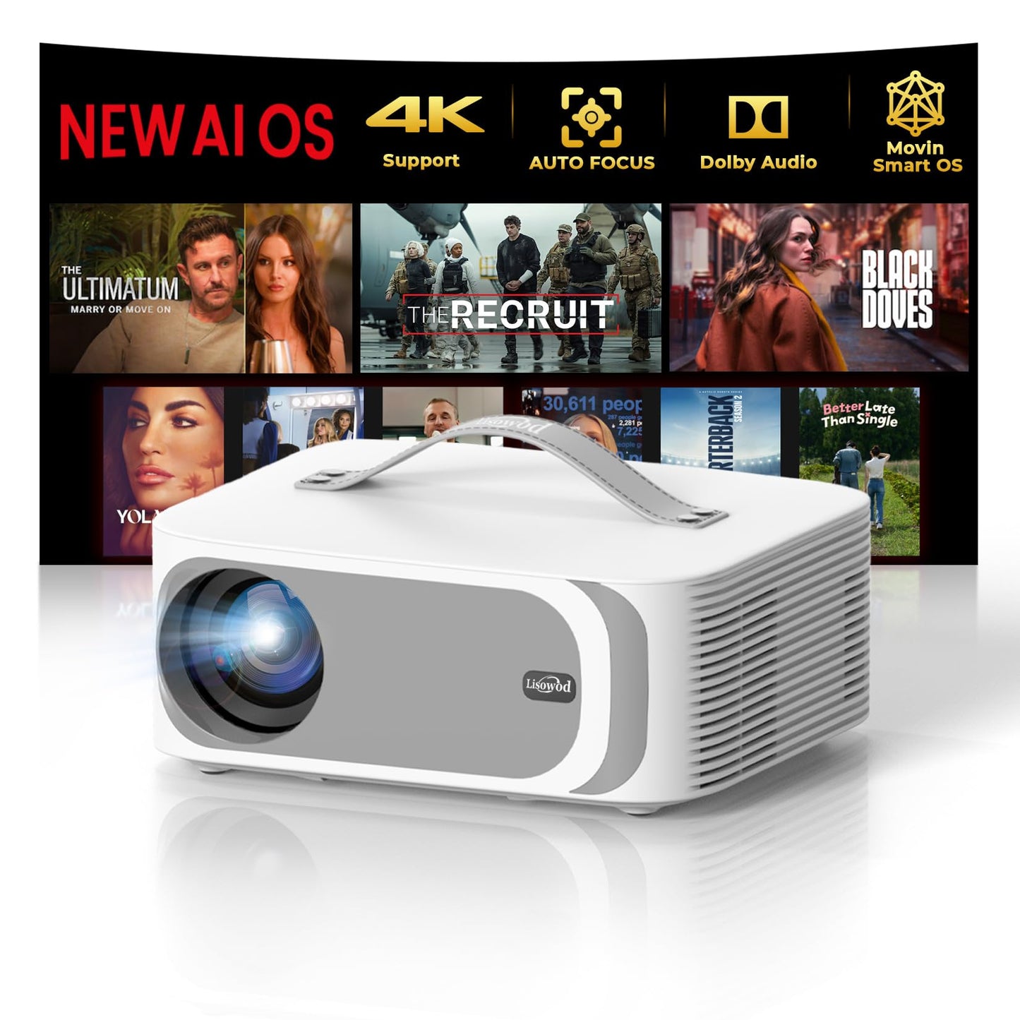 Lisowod 4K Smart Outdoor Projector with AI Auto Focus & Dolby Audio