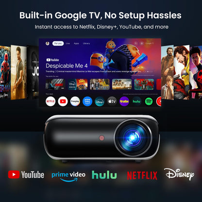 HAPPRUN Native 1080P Projector Bluetooth Home Theater Projector with Google TV