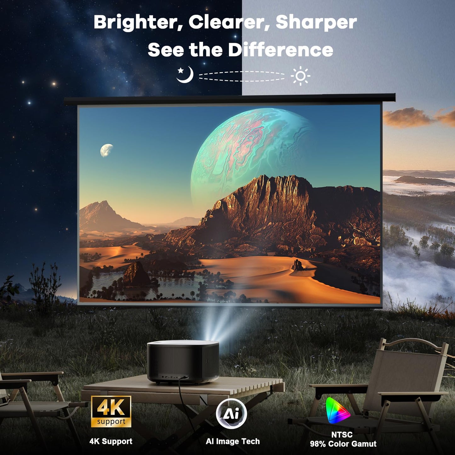 ONOAYO ONO5Pro 4K Smart Outdoor Projector with 60W Dolby Audio